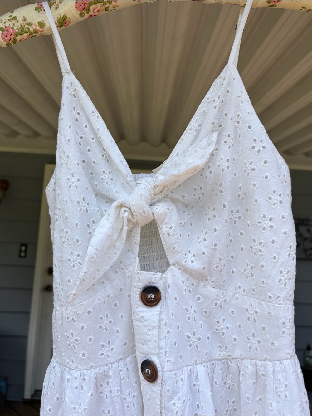 Japna White Eyelet Tie-Front Sundress with Button Detail NWT
